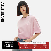 ABLE JEANS 欧帛牛仔 24夏季女士彩色印花T恤981342 元气粉 XL