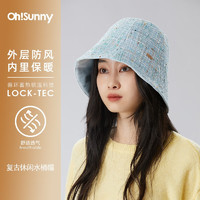 OhSunny 秋冬水桶帽女小香风百搭时尚秋冬保暖加绒防寒渔夫帽 天蓝色-水桶帽 均码