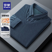 罗蒙(ROMON)男士条纹假两件针织衫2024秋冬新款简约百搭中青年保暖毛衣男