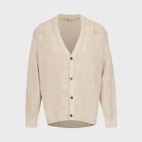 【100%纯棉】男式V领纯色网格潮流针织开衫