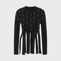 女式半高领纯色珍珠流苏设计感毛衣