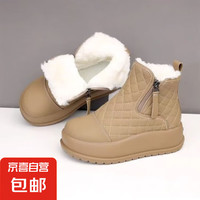 DK DK鞋子 2024新款冬季软皮雪地靴女防水加厚平底短靴东北防滑保暖大棉女靴 999咖色 38