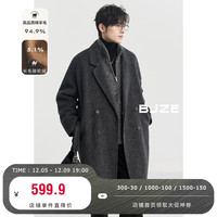 伯爵卓尔【骆驼绒】羊毛混纺双面呢大衣男士中长款通勤休闲外套24秋冬 暗影黑 L (175)