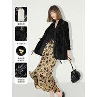 新中式竹叶拓印压褶丝绒西装女时尚国风盘扣西服外套SI3007