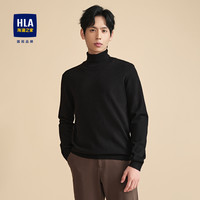 HLA/海澜之家可翻高领长袖针织衫冬季修身黑色套头休闲打底上衣男 黑色D0 180/96A