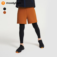 moodytiger 男童裤子保暖拒水24年冬季新品儿童运动裤高弹防风抓绒假两件裤