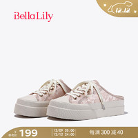 Bella Lily2024春季厚底外穿半包拖鞋女一脚蹬帆布鞋休闲板鞋 裸粉色 35