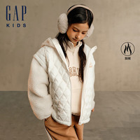 Gap女童2024秋冬仿羊羔绒拼接绗棉连帽卫衣儿童装上衣606571 象牙白 130cm(8-9岁)亚洲尺码