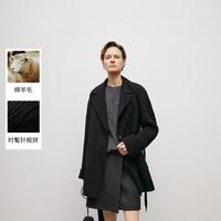 【时尚针梭拼接】MM麦檬秋冬羊毛双面毛呢大衣女