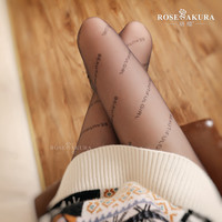ROSESAKURA 珞樱 黑色字母丝袜英文ins潮袜子女欧美黑丝印花网红性感防勾薄款