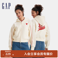 Gap女装2024秋冬碳素软磨爱心连帽卫衣新年抓绒外套604327 象牙白 160/80A(S)亚洲尺码