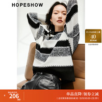 红袖今年流行漂亮毛衣冬季女装黑白条纹亮丝圆领针织衫 黑白条705 L