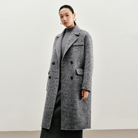【秒杀】太平鸟大师系列真丝兔毛双面呢大衣女冬装赫本风毛呢 灰色 L