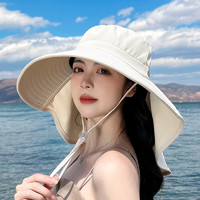 御帆 遮阳帽女夏季防晒太阳帽带马尾孔帽女夏天户外大檐披肩渔夫帽凉帽 香槟米
