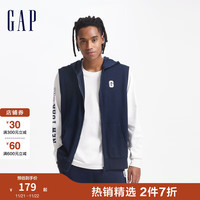 Gap男女装2024初秋毛圈布无袖拉链连帽卫衣可叠穿马甲637168 海军蓝 180/100A(XL)亚洲尺码