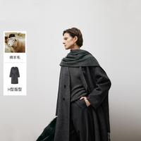 MM麦檬秋冬浅灰色绵羊毛高级感毛呢外套大衣女