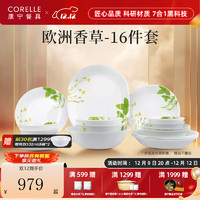 CORELLE 康宁餐具 美国进口耐热玻璃汤碗盘子套装欧洲香草餐具整套送礼 高档礼盒装 16件套