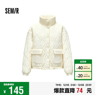 Semir 森马 棉服女立领宽松外套女士慵懒风冬质感菱形格棉衣时尚101723112006 奶白10534 L