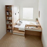全友家居储物收纳榻榻米多功能小户型床柜一体带衣柜地台组合床600653 【原木色】1.5m榻榻米