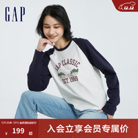 Gap 盖璞 女装秋季款纯棉插肩袖长袖T恤755937洋气时尚休闲上衣 海军蓝 170/108A(XL)