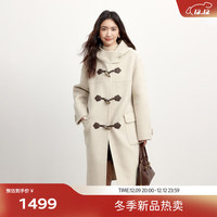 伊芙丽（eifini）伊芙丽驼绒蚕丝牛角扣学院风中长款双面羊毛呢大衣女2024秋季 米色 155/80A/S