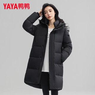 鸭鸭（YAYA）男女同款羽绒服中长款2024冬季加厚保暖户外厚防寒外套 黑色 2XL 175 175/2XL