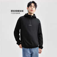 佐丹奴抓绒衣男24冬加绒保暖帽衫字母刺绣半拉链连帽卫衣01024794 09 标志黑 M