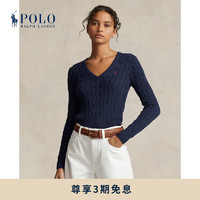 RALPH LAUREN 拉夫劳伦 Polo Ralph Lauren 拉夫劳伦 女装 修身版绞花编结棉V领针织衫RL24217 400-蓝色 S