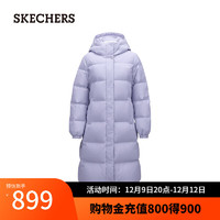 斯凯奇（Skechers）男女款羽绒外套长款防泼水科技防风耐磨冬季保暖P424W061 浅紫色/047U S