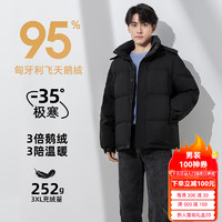 BOBBY BIZZ 加厚保暖极寒连帽羽绒服男冬季短款202495%白鹅绒黑色外套潮 黑色 M 125斤左右