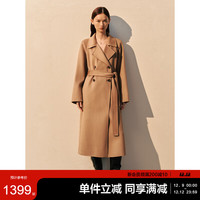 太平鸟女装毛呢大衣大师甄绒系列浴袍双面毛呢赫本风 驼色 XS