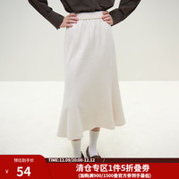 范思蓝恩23FS14724 a字针织半身裙女秋冬中长款鱼尾裙子 米色 XL