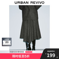 URBAN REVIVO UR2024秋冬女装格雷系气质人字纹肌理感半裙UWG540112 浅黑灰色条纹 XS