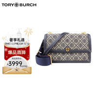 TORY BURCH 托里.伯奇（TORY BURCH）礼物TB女包T MONOGRAM单肩斜挎包海军蓝色老花 中号 81863-405