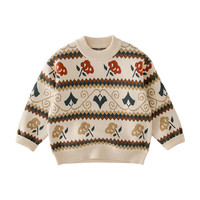 棉花堂（cottontown）棉花堂宝宝毛衣2024秋冬针织衫女童套头衫童装儿童衣服冬装 复古繁花 110/56