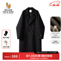 William fox&sons新复古回潮男装850G重磅初剪精梳羊毛呢合体双排扣中长款羊毛大衣 黑色 L /50