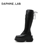 DAPHNE LAB DAPHNELAB达芙妮方糖双面绑带及膝靴女新款长筒靴