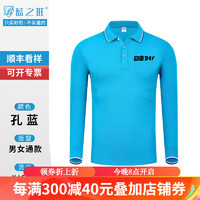 蓝之旺 t恤工作服印logo男女文化衫订制长袖polo工衣定做衣服diy 【经典间色款】孔蓝 S