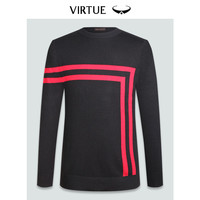 富绅秋冬羊毛男士圆领套头中年针织衫保暖上衣 标准版-黑红色FMM33305-001 52