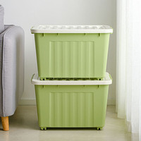 空间专家 SPACEXPERT带轮塑料收纳箱特大号储物箱书箱儿童玩具整理搬家打包周转箱 绿色 超值购56L三只装