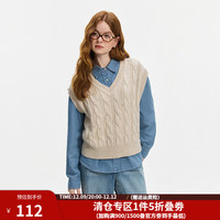 范思蓝恩老钱风气质绞花针织开衫马甲背心polo领套头毛衣女14149