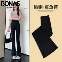宝娜斯鲨鱼裤女外穿秋冬芭比裤瑜伽高腰紧身打底裤显瘦打底裤袜 黑色 喇叭款 1条  L(适合105-130斤)