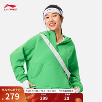 LI-NING 李宁 加绒保暖套头连帽卫衣女子 24秋季健身系列宽松上衣AWDU554