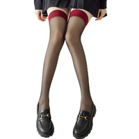 猫人红边黑丝过膝丝袜长筒夏季薄款到大腿根纯欲性感防勾丝防滑袜