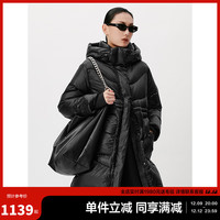 太平鸟女装冬季鹅绒长款连帽羽绒服A1ACD4548 黑色 L
