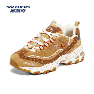 斯凯奇（Skechers）秋冬季圣诞姜饼鞋女子复古羊羔加绒棉鞋熊猫鞋休闲老爹鞋 棕褐色/棕色-TNBR 37.5 149257-TNBR 棕褐色/棕色