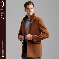 富绅（Virtue）獭兔毛领羊毛呢大衣男中长款冬季风衣可拆立领羊毛呢子外套 卡其色JD804HF（含51%羊毛） 50