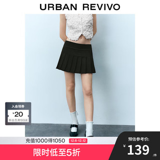 URBAN REVIVO UR2024秋季女装经典减龄学院感短款A字百褶半裙UYY540005 正黑 XL