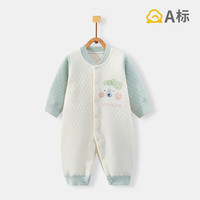 班杰威尔（Banjvall）婴儿衣服秋冬季夹棉连体衣新生儿哈衣爬服0-18个月宝宝保暖睡衣 保暖绿熊对开哈衣 90码