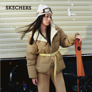 斯凯奇（Skechers）秋冬羽绒服男女同款美拉德防泼水短款百搭外套P423U026 海带褐/01EW